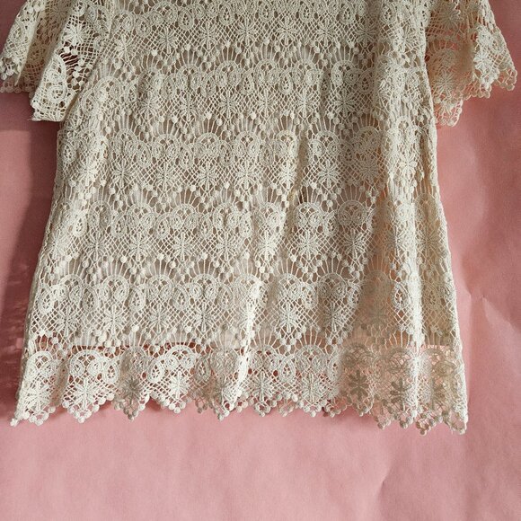 Ivory Crocheted Top with Bell Sleeves - Size L - Picture 2 of 4